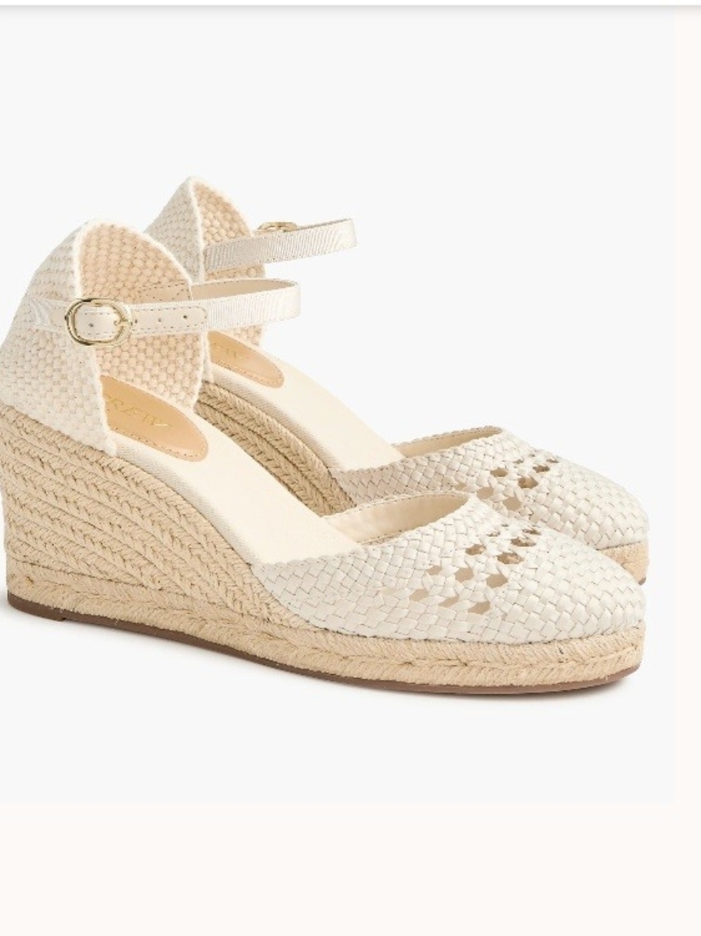 J. Crew Women's Cream Woven Espadrille Wedge Sandals with Ankle Strap
